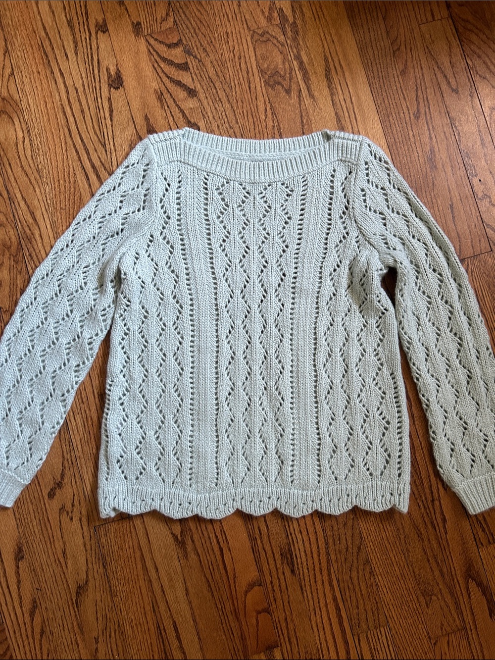 LOFT Sage Open-Knit Cable Sweater